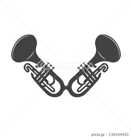 minimalist music trumpet logo design with old vintage concept black silhouette of musical instrument as symbol template minimalist music trumpet logo design with old vintage concept black silhouette of musical instrument as symbol template 130204583