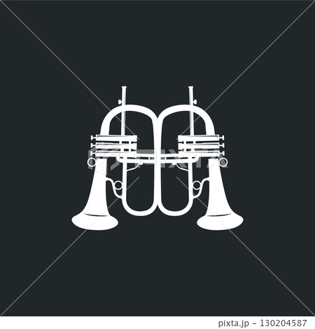 minimalist music trumpet logo design with old vintage concept black silhouette of musical instrument as symbol template minimalist music trumpet logo design with old vintage concept black silhouette of musical instrument as symbol template 130204587