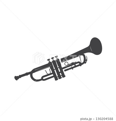minimalist music trumpet logo design with old vintage concept black silhouette of musical instrument as symbol template 130204588