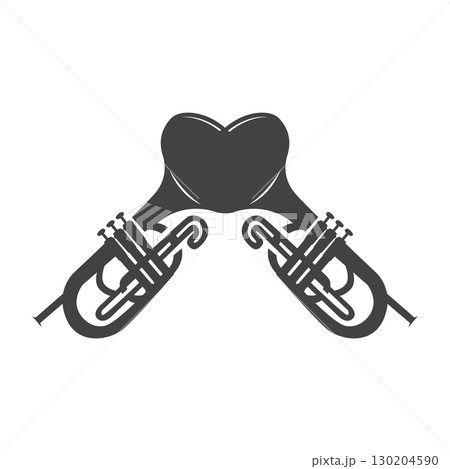 minimalist music trumpet logo design with old vintage concept black silhouette of musical instrument as symbol template 130204590
