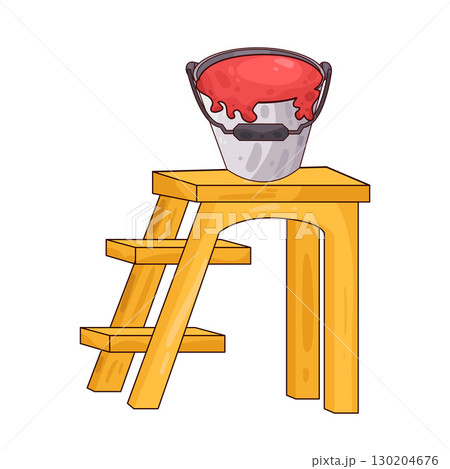 illustration of ladder with paint bucket illustration of ladder with paint bucket 130204676