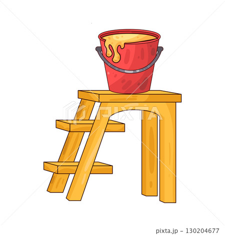 illustration of ladder with paint bucket illustration of ladder with paint bucket 130204677