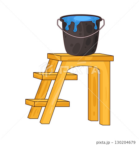 illustration of ladder with paint bucket illustration of ladder with paint bucket 130204679