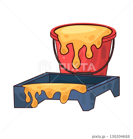 illustration of paint bucket with paint tray 130204688