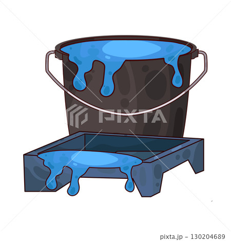 illustration of paint bucket with paint tray 130204689
