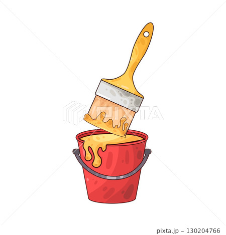 illustration of dipping paint brush into paint bucket 130204766