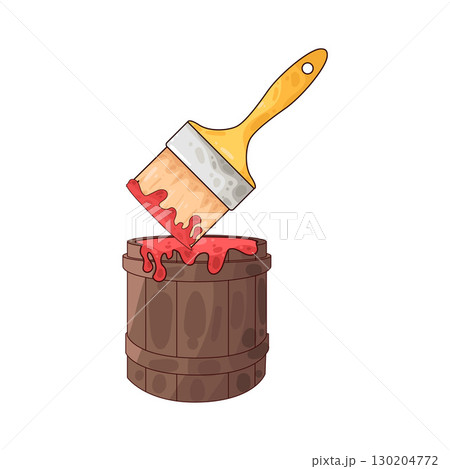 illustration of dipping paint brush into paint bucket illustration of dipping paint brush into paint bucket 130204772