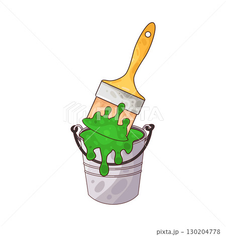 illustration of dipping paint brush into paint bucket illustration of dipping paint brush into paint bucket 130204778