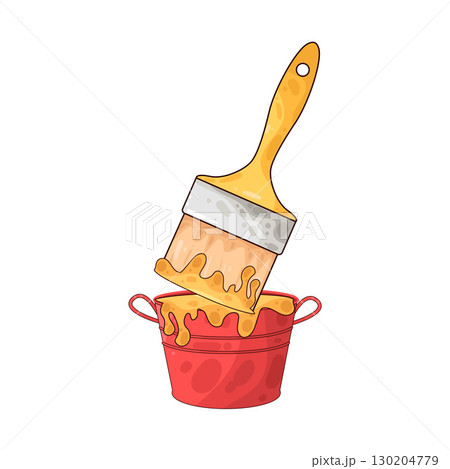 illustration of dipping paint brush into paint bucket illustration of dipping paint brush into paint bucket 130204779