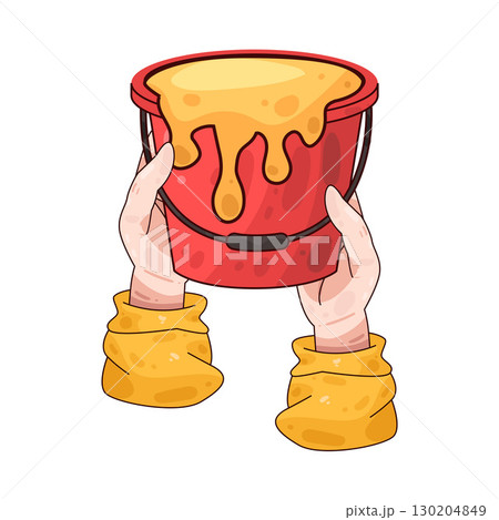 illustration of hand holding paint bucket 130204849
