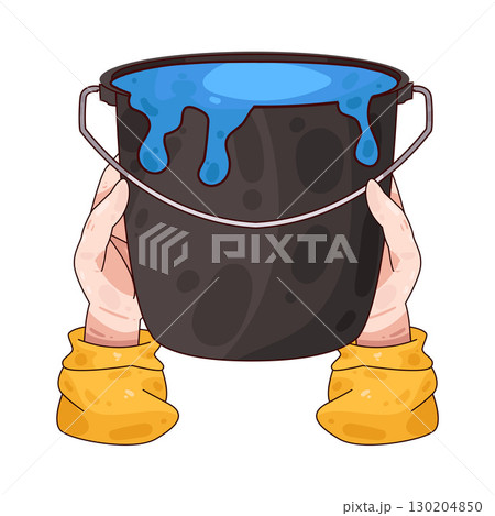 illustration of hand holding paint bucket 130204850