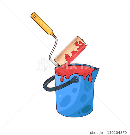 illustration of dipping paint roller into paint bucket illustration of dipping paint roller into paint bucket 130204870