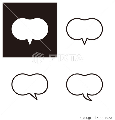 丸みのあるひょうたん型の、かわいいシンプルな吹き出しセット 130204928