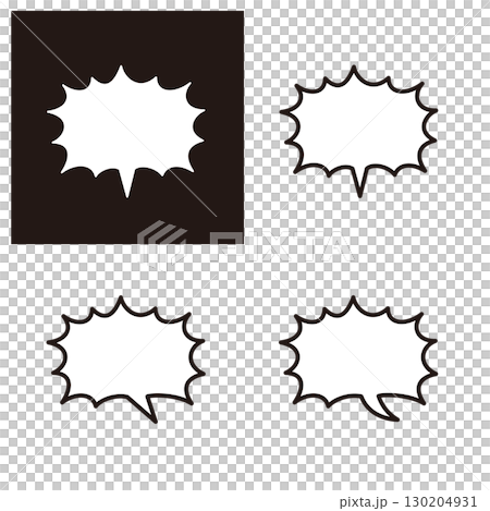 A set of pop speech bubbles with irregular spikes that express caution or shouting 130204931