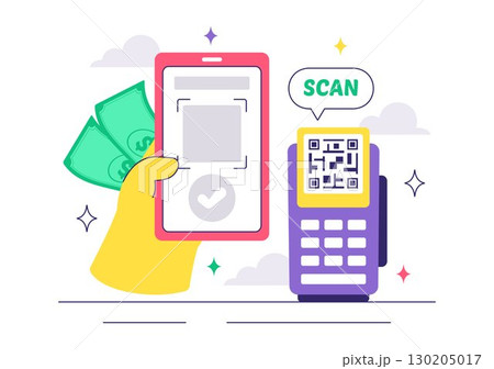 Mobile Payment Vector Illustration featuring Smartphone QR Code Scanning and Smart Wallet Transactions via Credit and Debit Card Applications Mobile Payment Vector Illustration featuring Smartphone QR Code Scanning and Smart Wallet Transactions via Credit and Debit Card Applications 130205017