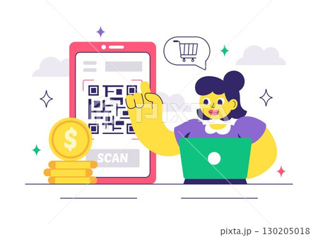 Mobile Payment Vector Illustration featuring Smartphone QR Code Scanning and Smart Wallet Transactions via Credit and Debit Card Applications Mobile Payment Vector Illustration featuring Smartphone QR Code Scanning and Smart Wallet Transactions via Credit and Debit Card Applications 130205018