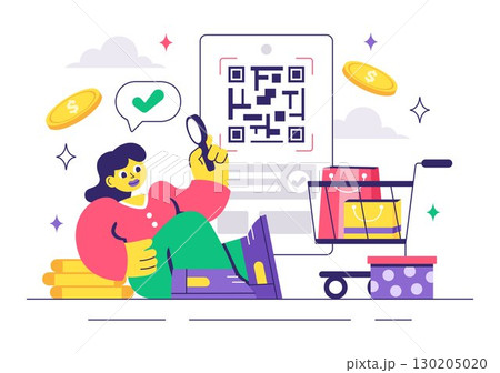 Mobile Payment Vector Illustration featuring Smartphone QR Code Scanning and Smart Wallet Transactions via Credit and Debit Card Applications Mobile Payment Vector Illustration featuring Smartphone QR Code Scanning and Smart Wallet Transactions via Credit and Debit Card Applications 130205020