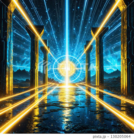 光の柱が未来へ続く道|テクノロジーが創造する幻想的な世界 光の柱が未来へ続く道|テクノロジーが創造する幻想的な世界 130205064