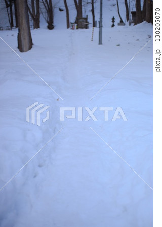 雪に覆われた参道と冬の境内 130205070