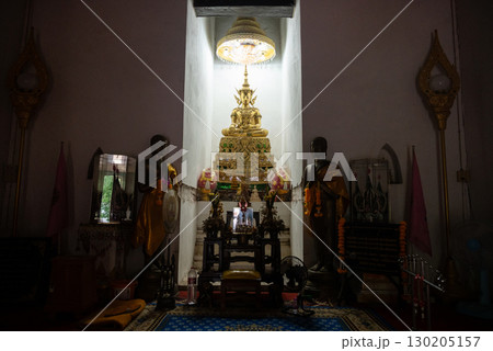 The mock-up of Phra Fang Buddha statue in Wat Phra Fang temple in Uttaradit province of Thailand. The real statue is currently preserved at Wat Benchamabophit, Bangkok. 130205157