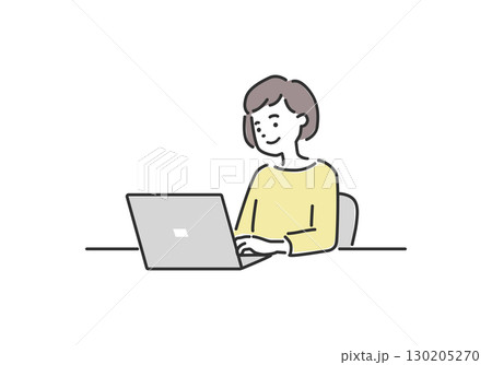 PCパソコンで仕事やネット検索する女性のイラスト素材 130205270