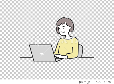 PCパソコンで仕事やネット検索する女性のイラスト素材 130205270