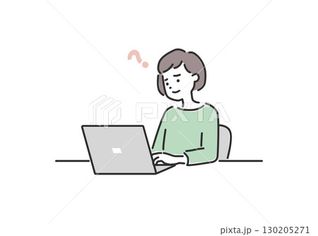 PCパソコンの仕事や操作で疑問がある女性のイラスト素材 130205271