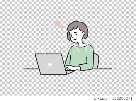 PCパソコンの仕事や操作で疑問がある女性のイラスト素材 130205271