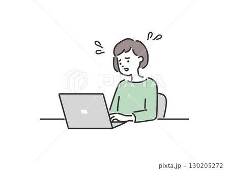 PCパソコンの仕事や操作で焦っている女性のイラスト素材 PCパソコンの仕事や操作で焦っている女性のイラスト素材 130205272