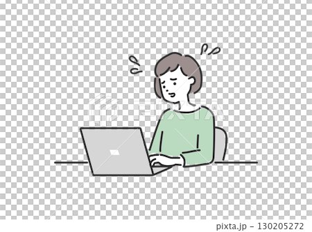 PCパソコンの仕事や操作で焦っている女性のイラスト素材 PCパソコンの仕事や操作で焦っている女性のイラスト素材 130205272