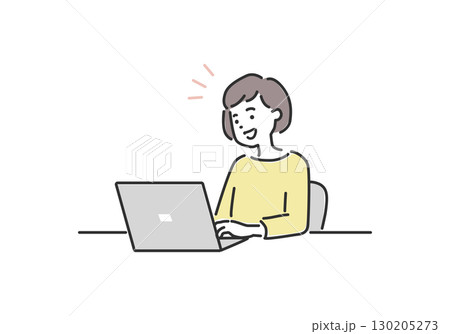 PCパソコンで仕事やネット検索する女性のイラスト素材 130205273