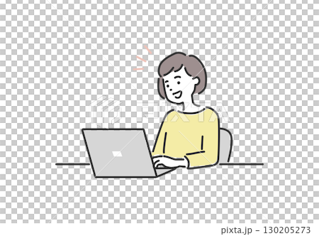 PCパソコンで仕事やネット検索する女性のイラスト素材 130205273