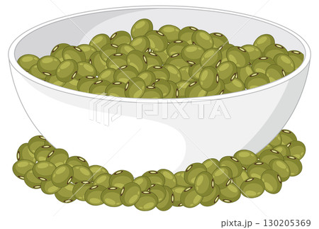 White Bowl Filled With Green Mung Beans 130205369