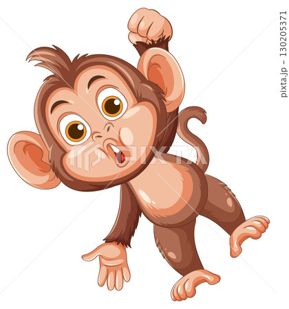 Cartoon Monkey Swinging with Surprised Expression 130205371