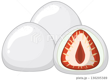 Japanese Strawberry Mochi with Red Bean Filling Vector Illustration Japanese Strawberry Mochi with Red Bean Filling Vector Illustration 130205389