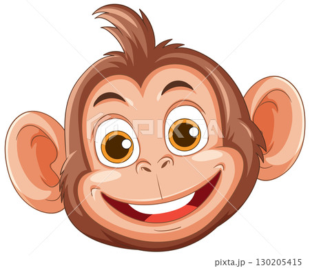 Cheerful Cartoon Monkey Face Illustration 130205415