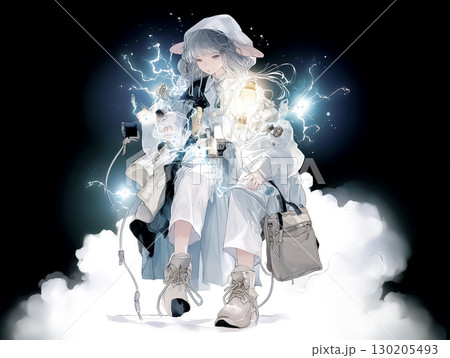 稲妻をまとった電気の妖精のイラスト素材 130205493