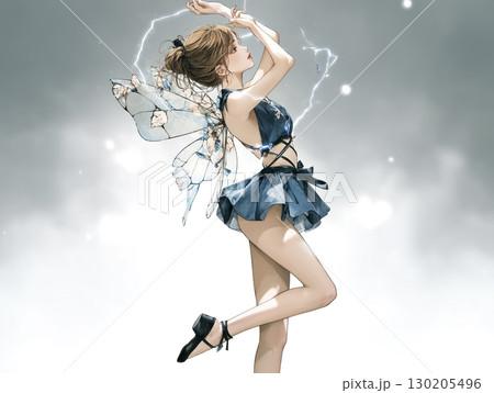 稲妻をまとった電気の妖精のイラスト素材　ダンス 130205496