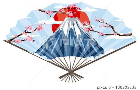 Mount Fuji and Cherry Blossoms on Japanese Folding Fan Mount Fuji and Cherry Blossoms on Japanese Folding Fan 130205533