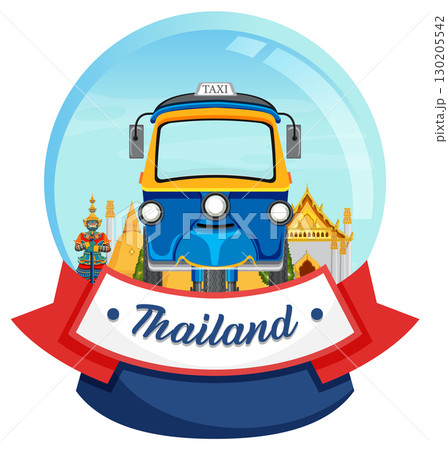 Thailand Tuk-Tuk and Temples Vector Illustration Thailand Tuk-Tuk and Temples Vector Illustration 130205542