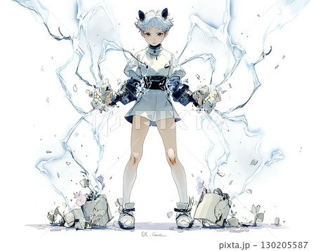 稲妻をまとった電気の妖精のイラスト素材 稲妻をまとった電気の妖精のイラスト素材 130205587