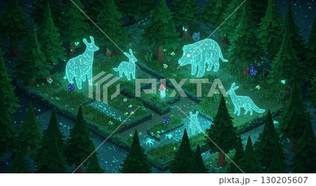 NFTスタイルアート  自然とテクノロジー融合の生物発光都市庭園 130205607