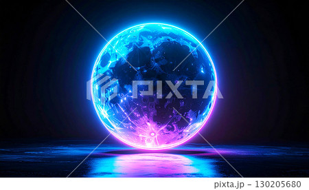 Abstract glowing moon with fiery blue light, polygon-like craters and luminous cracks, floating in dark space, resembling a celestial orb of molten energy and cosmic power Abstract glowing moon with fiery blue light, polygon-like craters and luminous cracks, floating in dark space, resembling a celestial orb of molten energy and cosmic power 130205680