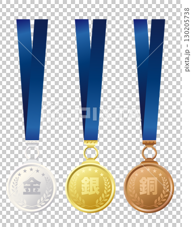 Gold, silver and bronze medal illustration set Gold, silver and bronze medal illustration set 130205738