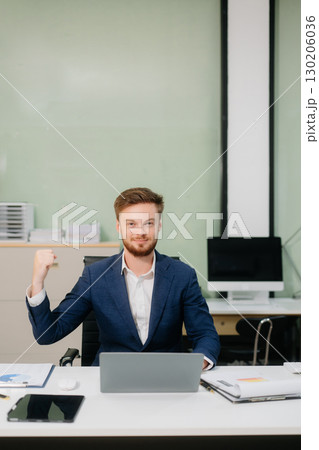 businessman working at office with laptop, tablet, and notes. Perfect for business, finance 130206036