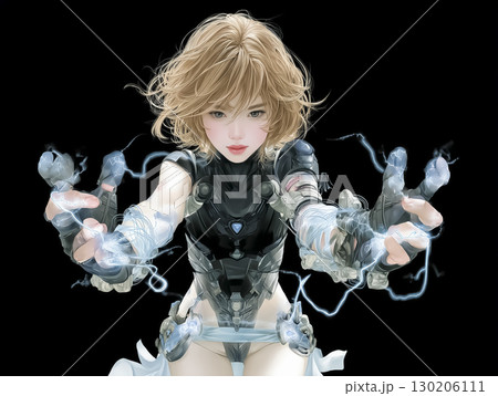 稲妻をまとった稲妻の妖精のイラスト素材　両手にプラズマ 130206111