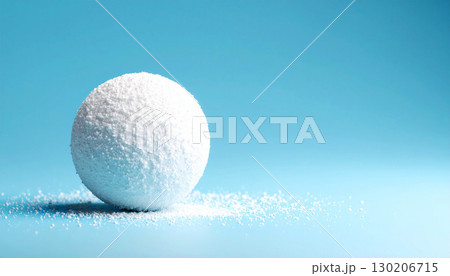 white 3D sphere standing on a clean gradient blue background, casting soft shadow, representing simplicity, balance, modern design, and abstract geometric concept 130206715