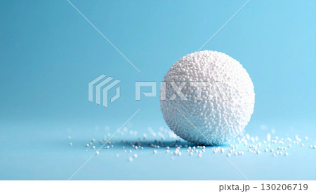 white 3D sphere standing on a clean gradient blue background, casting soft shadow, representing simplicity, balance, modern design, and abstract geometric concept 130206719