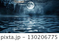 月光を浴びた神秘的な水の波紋背景 130206775