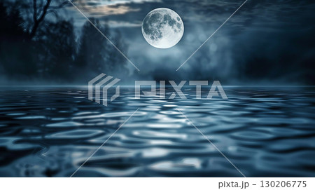 月光を浴びた神秘的な水の波紋背景 月光を浴びた神秘的な水の波紋背景 130206775